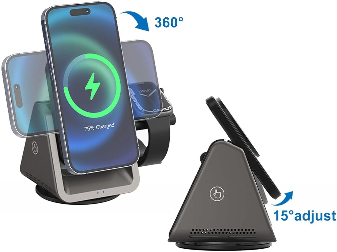 Philips 3-in-1 Magnetic Wireless Charger (DLK3540Q) - Gray