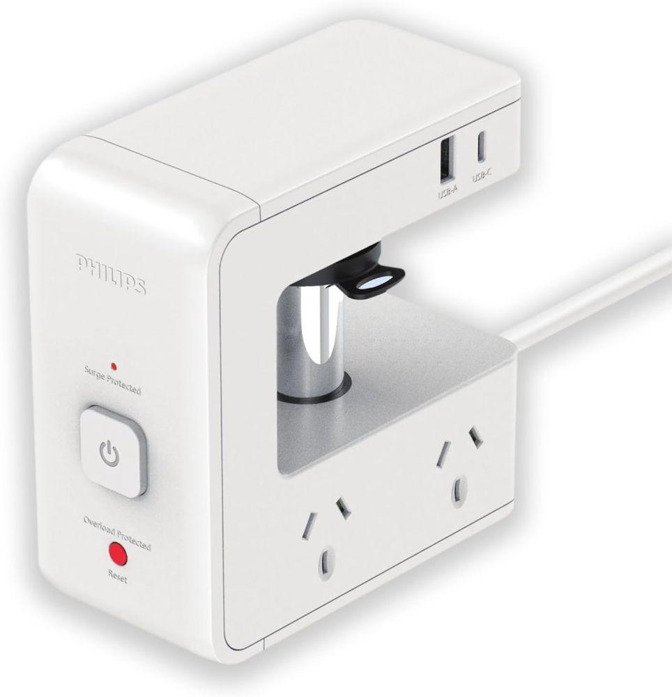 Philips  CHP5240 4 Outlet Desk Clamp (AU Plug) - White - Brand New