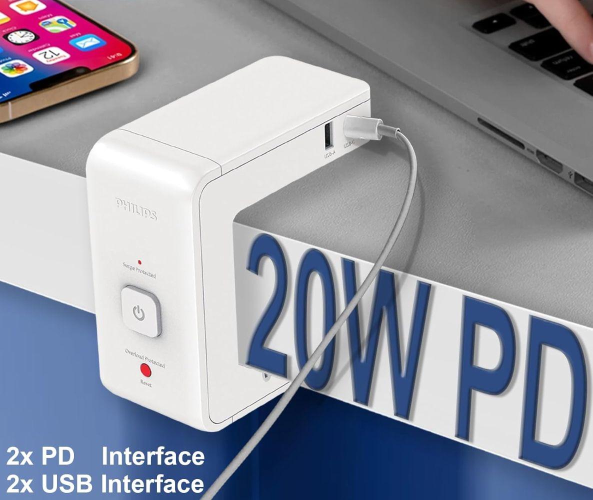 Philips CHP5240 4 Outlet Desk Clamp (AU Plug) - White