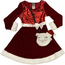 Pink & Violet Holiday Girl's Dress with Cat Purse 2T