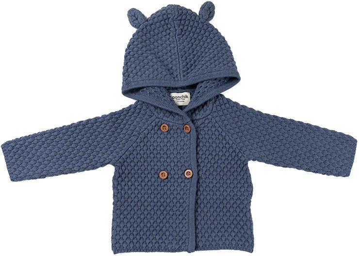 Ponchik Babies + Kids  Bear Hood Knit Cardigan (3 - 6M) - Slate - Over Stock