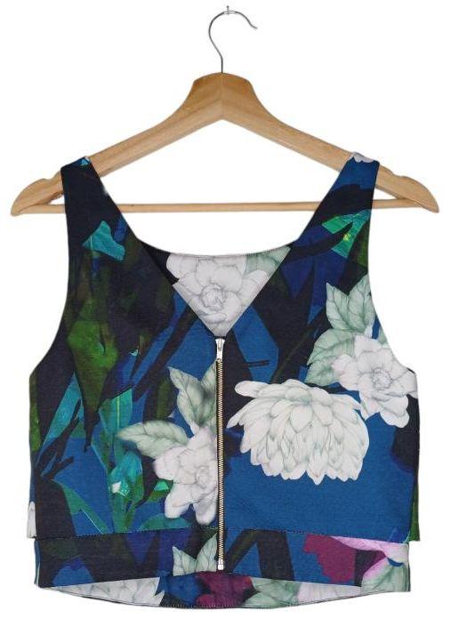 Portmans Patterned Cropped Blouse 8 - Blue/Green