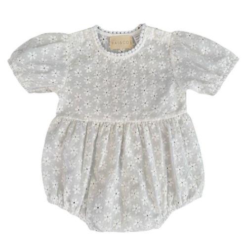 Rai & Co  Eliza Embroidered Romper (Size 00) - White - Over Stock