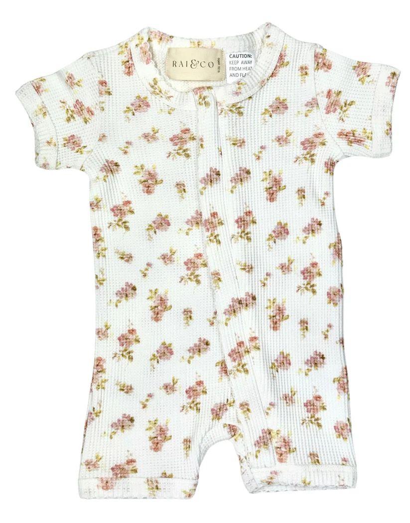 Rai & Co  Floral Waffle Romper (Size 00) - Pink - Over Stock