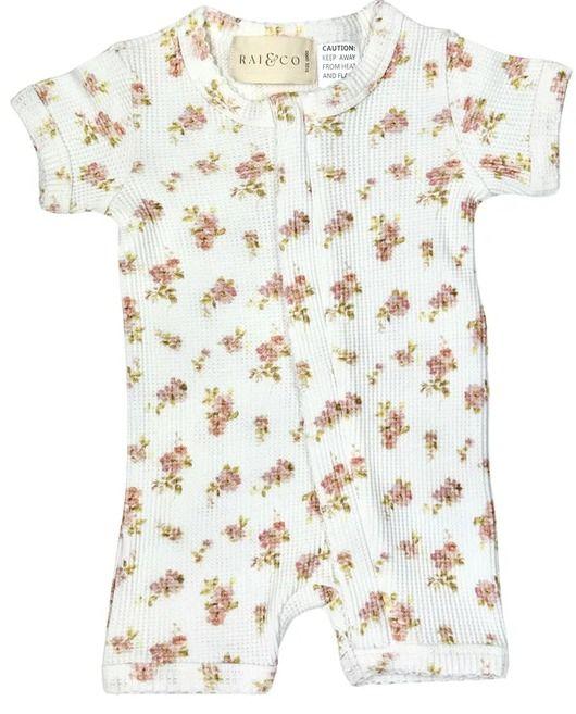 Rai & Co  Floral Waffle Romper (Size 0000) - Pink - Over Stock