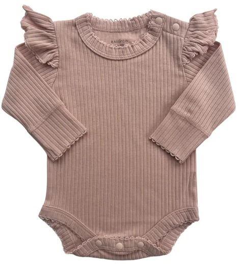 Rai & Co  Frill Basic Long Sleeve Bodysuit (Size 0000) - Pink - Over Stock