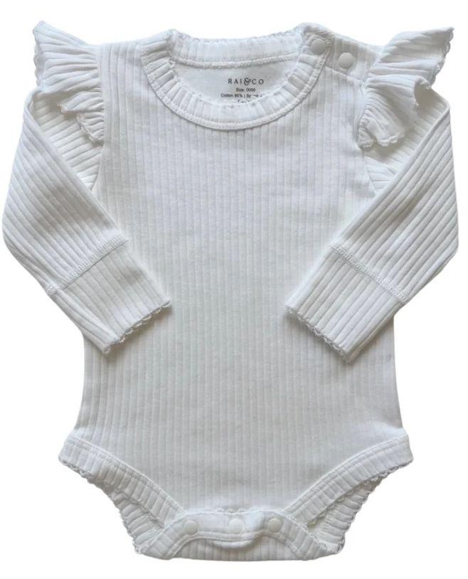 Rai & Co  Frill Basic Long Sleeve Bodysuit (Size 1) - White - Over Stock
