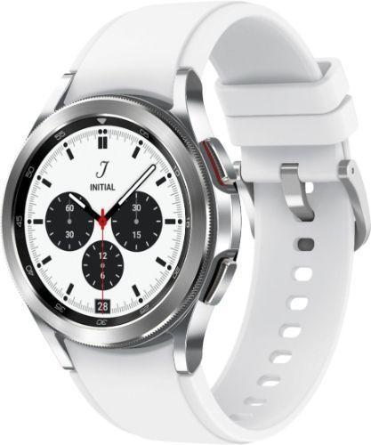 Samsung Galaxy Watch4 (Bluetooth + LTE) - 16GB - 42mm - Silver Classic (Stainless Steel) Case with White Fluoroelastomer Ridge Sports Band