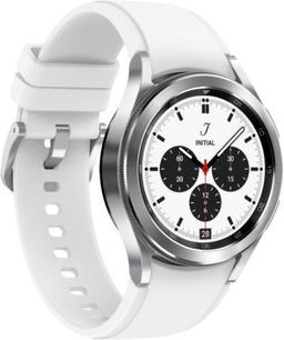 Samsung Galaxy Watch4 (Bluetooth + LTE) - 16GB - 42mm - Silver Classic (Stainless Steel) Case with White Fluoroelastomer Ridge Sports Band