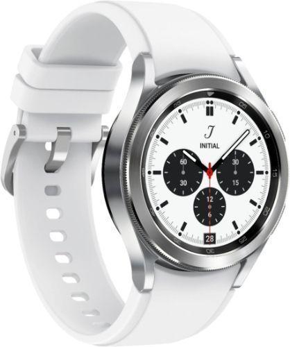 Samsung Galaxy Watch4 (Bluetooth + LTE) - 16GB - 42mm - Silver Classic (Stainless Steel) Case with White Fluoroelastomer Ridge Sports Band