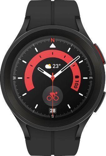 Samsung  Galaxy Watch5 - 16GB - Black-Pro (Titanium)-D-Buckle Band-Black - Bluetooth - 45mm - Black - Pro (Titanium) - Black - D-Buckle Band - Hybrid Leather - Excellent