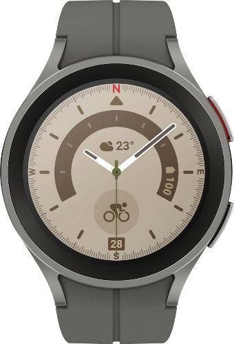 Samsung  Galaxy Watch5 - 16GB - Gray-Pro (Titanium)-D-Buckle Band-Gray - Bluetooth - 45mm - Gray - Pro (Titanium) - Gray - D-Buckle Band - Fluoroelastomer - Excellent