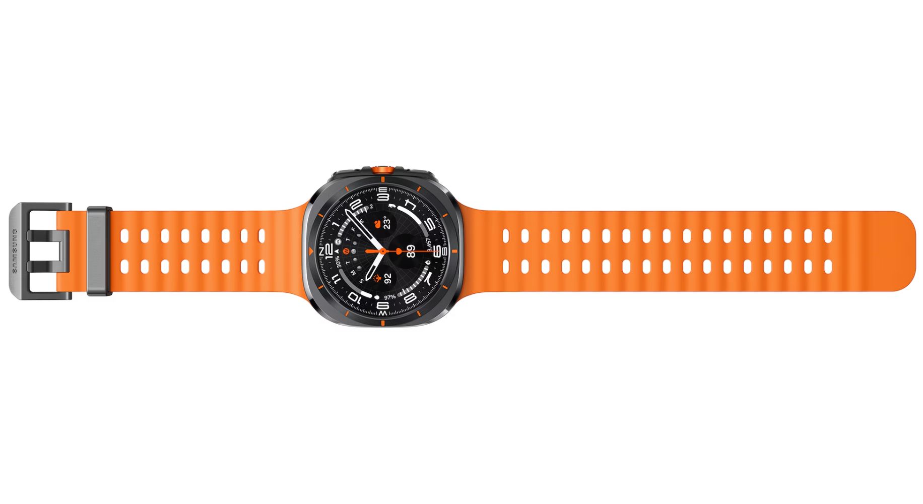 Galaxy Watch Ultra (2025) - 64GB - 47mm - Titanium Gray Titanium Case with Orange Hydrogenated Nitrile Butadiene Rubber Marine Band - S/M/L Size