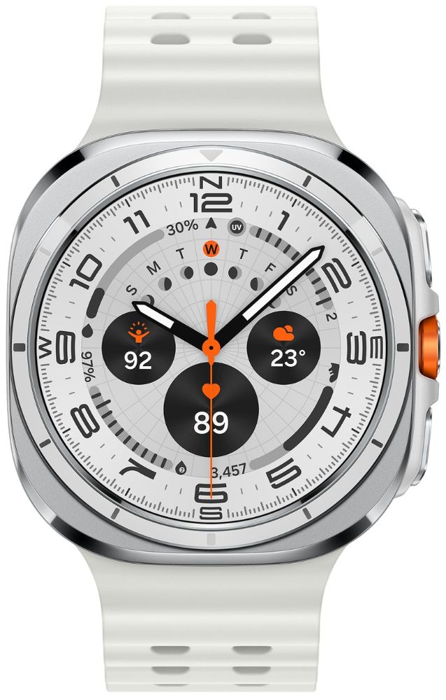 Galaxy Watch Ultra (2025) - 64GB - 47mm - Titanium White Titanium Case with White Hydrogenated Nitrile Butadiene Rubber Marine Band - S/M/L Size