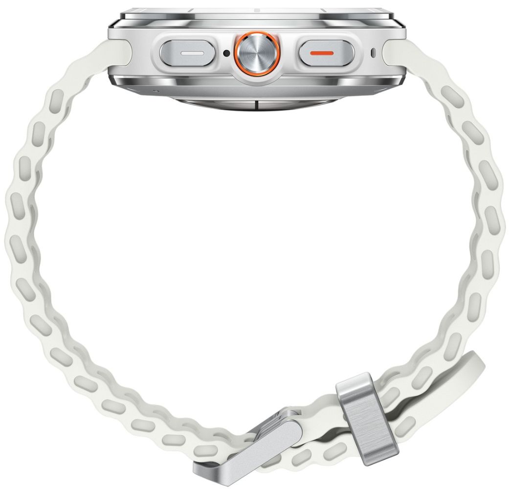 Galaxy Watch Ultra (2025) - 64GB - 47mm - Titanium White Titanium Case with White Hydrogenated Nitrile Butadiene Rubber Marine Band - S/M/L Size