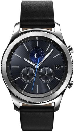 Samsung Gear S3 Smartwatch (Bluetooth) - 4GB - 46mm - Silver Classic (Stainless Steel) Case with Black Leather Leather Band Leather Strap