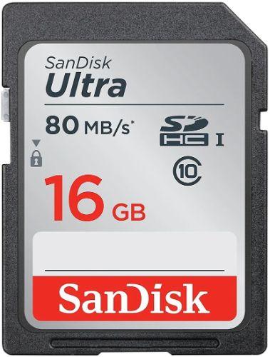 SanDisk  Ultra SDHC/SDXC UHS-I C10 Memory Card (80MB/s) - 16GB - Black - Brand New