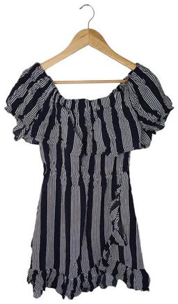 Seed Striped Of The Shoulder Mini Dress XS - Navy