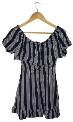 Seed Striped Of The Shoulder Mini Dress XS - Navy