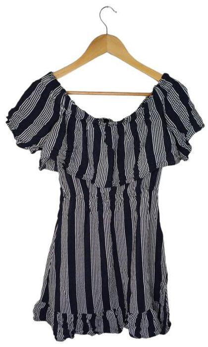 Seed Striped Of The Shoulder Mini Dress XS - Navy
