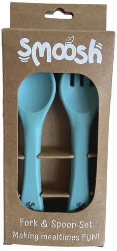Smoosh Fork and Spoon Set - Teal