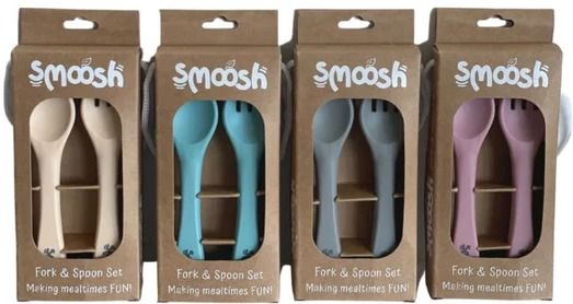 Smoosh Fork and Spoon Set - Teal