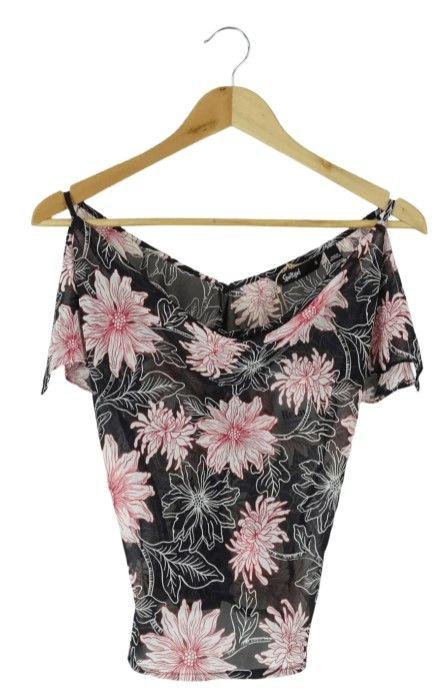 Sportsgirl  Sheer Floral Blouse S - Black/Pink - Excellent