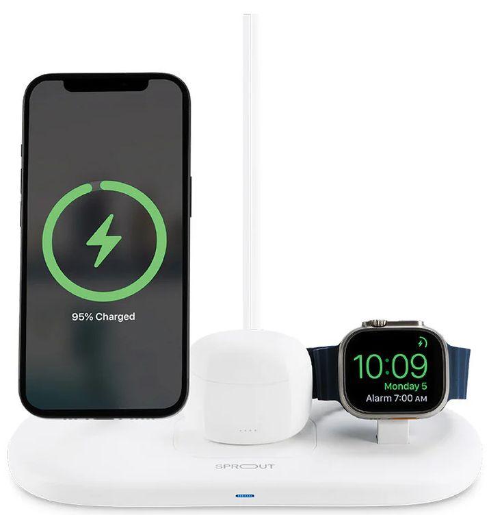Sprout Qi2 Magnetic 3-in-1 Wireless Charger - White