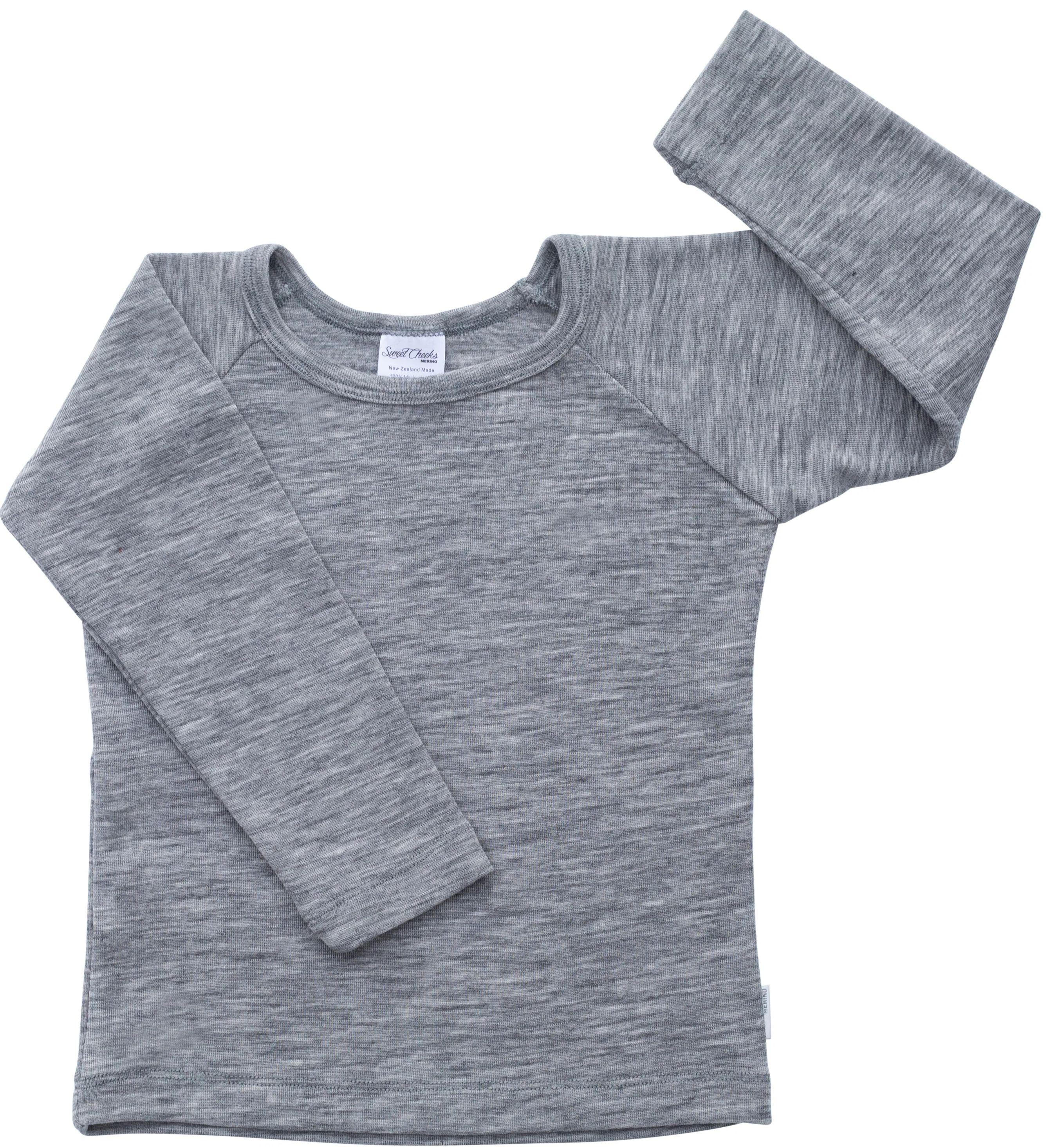 Sweet Cheeks Merino  Baby Merino Long Sleeve Top - Grey Marle - Over Stock - 1-2 Years