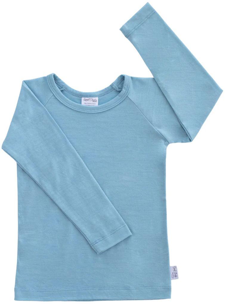 Sweet Cheeks Merino  Baby Merino Long Sleeve Top - Sky Blue - Over Stock - 1-2 Years