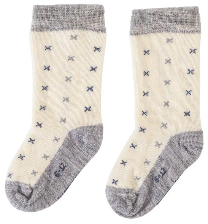 Sweet Cheeks Merino  Baby Merino Long Socks - Grey Marle Crosses - Over Stock - 1-2 Years
