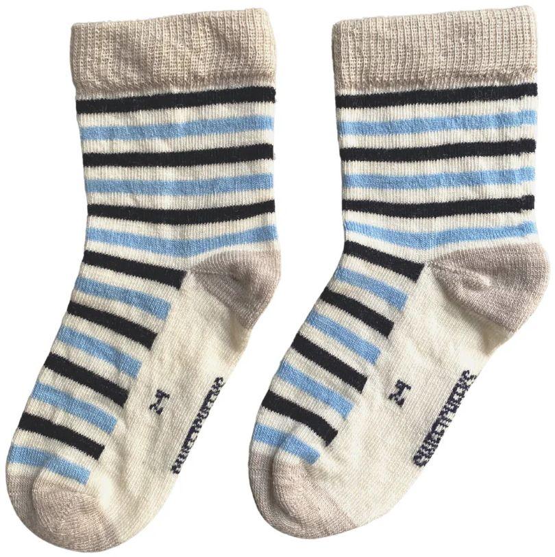 Sweet Cheeks Merino  Kids Merino Crew Socks - Sky Blue Stripe - Brand New - 6-8 Years