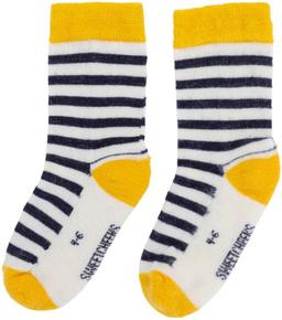 Sweet Cheeks Merino Kids Merino Gumboot Socks - Navy & Yellow Stripe - 4-6 Years