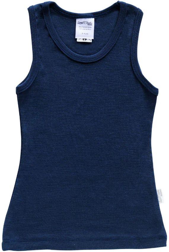 Sweet Cheeks Merino  Kids Merino Round Neck Singlet - Indigo - Over Stock - 3-4 Years