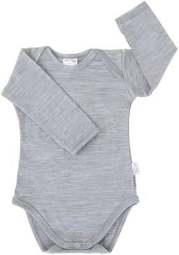 Sweet Cheeks Merino Long Sleeve Merino Bodysuit - Grey Marle - 1-2 Years