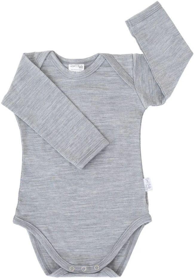 Sweet Cheeks Merino Long Sleeve Merino Bodysuit - Grey Marle - 1-2 Years
