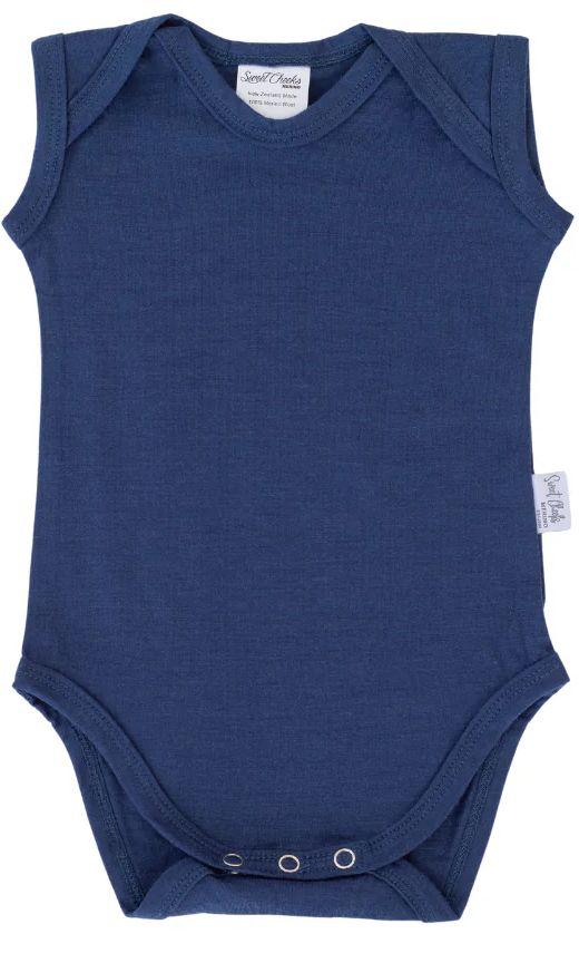 Sweet Cheeks Merino Singlet Merino Bodysuit - Navy - 0-3 Months