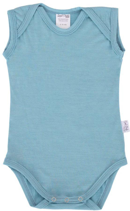 Sweet Cheeks Merino  Singlet Merino Bodysuit - Sky Blue - Over Stock - 3-6 Months