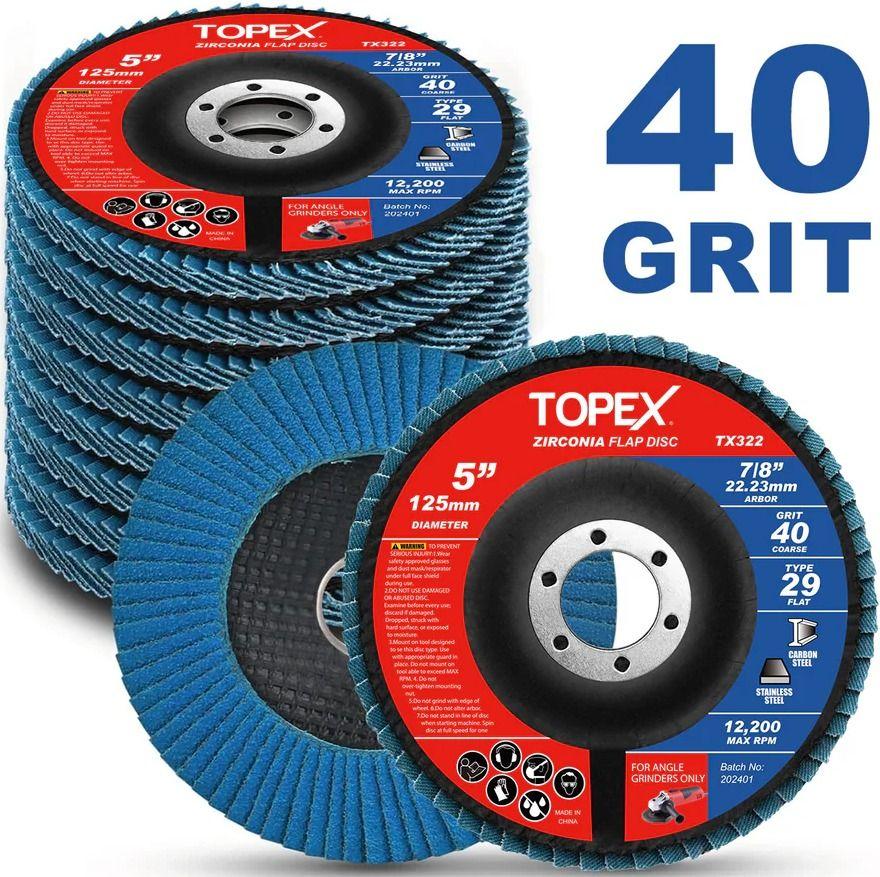 Topex  125mm Zirconia Flap Disc 120 Grit 40 Pack - Blue - Brand New