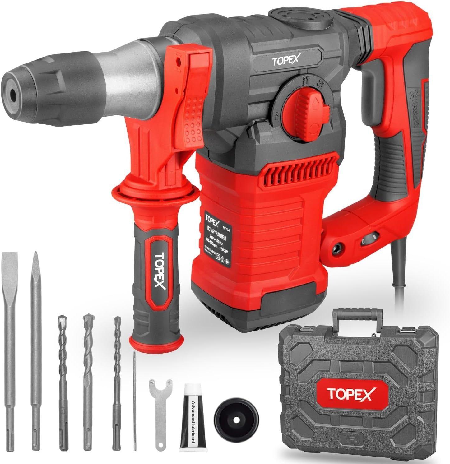 Topex  1500W SDS PLUS Rotary Hammer Drill - Red - Brand New