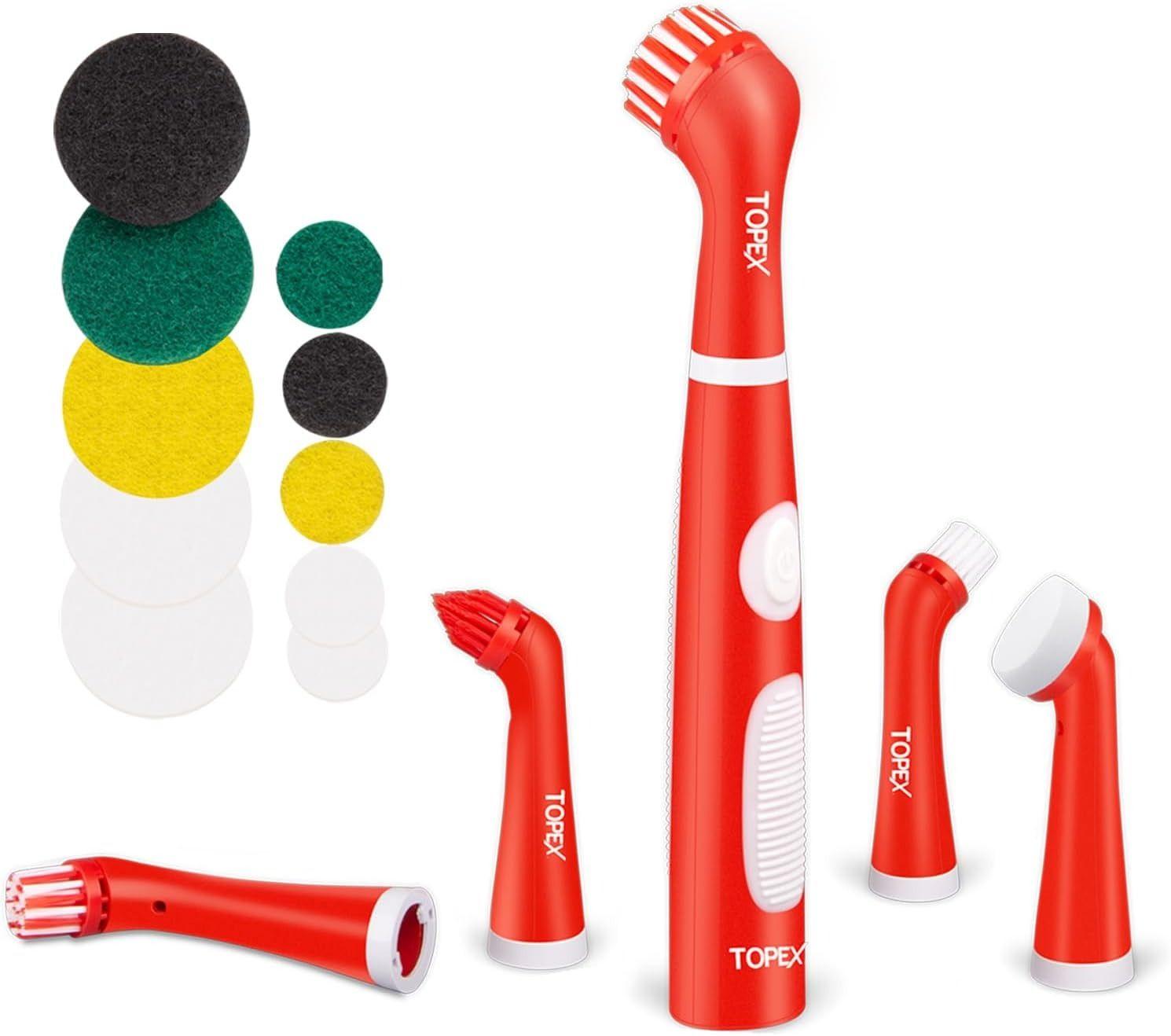 Topex  4V MAX Cordless Scrubber with 5 Replaceable Brush Heads - Red - Brand New