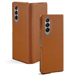 Tough On Fine Leather Phone Case for Galaxy Z Fold3 - Brown