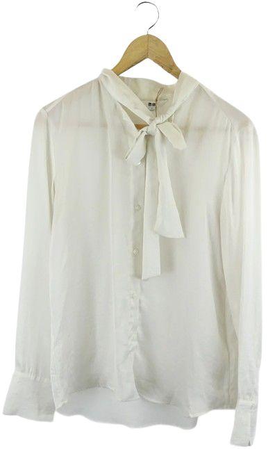 Uniqlo  Bow Button Down Blouse Top S - White - Excellent