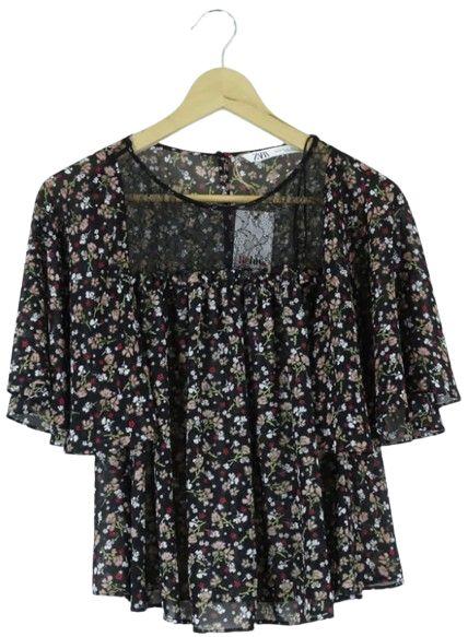 Zara  Floral Blouse XS - Black - Excellent