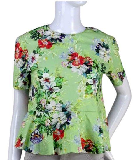 Zara  Floral Top S - Green - Excellent