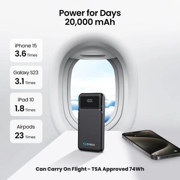 Zyron Powaflex 20000mAh Power Bank - Black