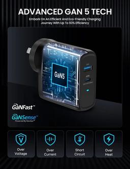 Zyron Powaforce 68W GaN 5 Charger - Black