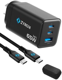 Zyron Powastone 65W GaN 3 Charger - Black