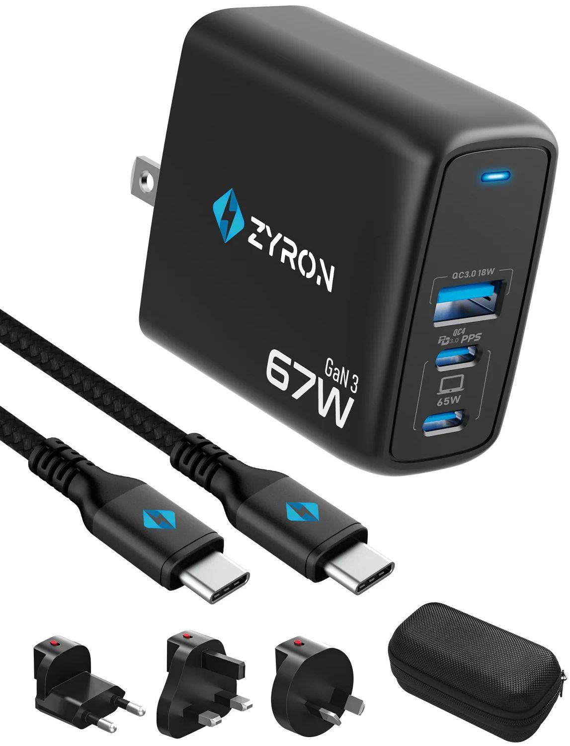 Zyron Powerpod 67W USB-C GaN Travel Charger - Black