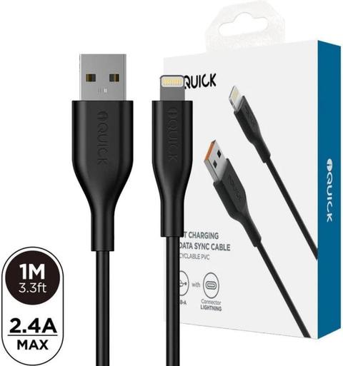 iQuick  PVC USB-A to Lightning Fast Charging Data Sync Cable 1M - Black - Brand New